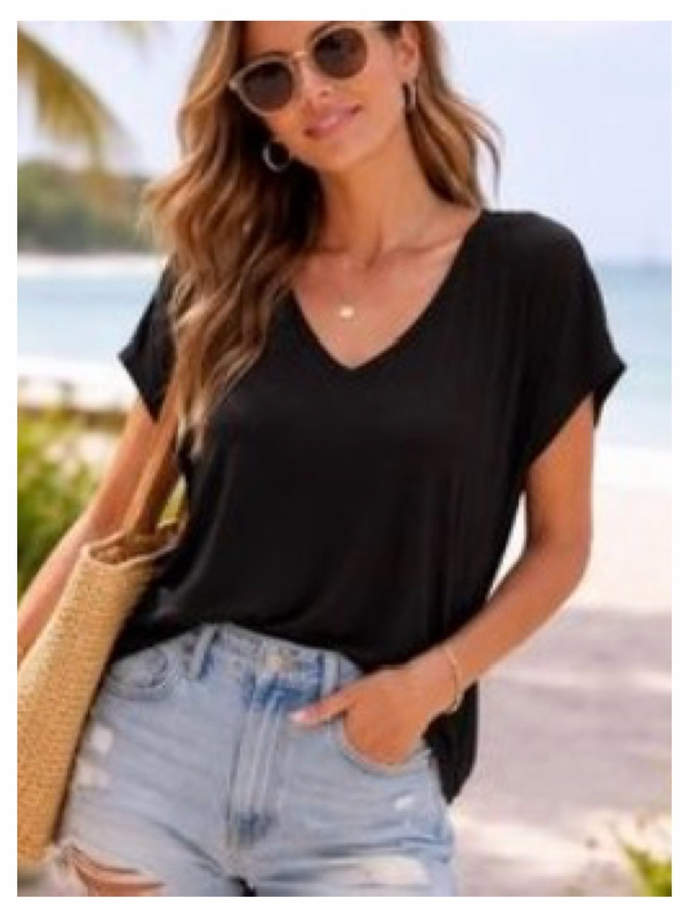 Amour Vert Joline Black Slub Short Sleeve Minimalist Tee Shirt Size X-Small